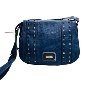 Comsa Comsa Paris‎ Blue Studded Crossbody Bag Purse Flap Shoulder Bag